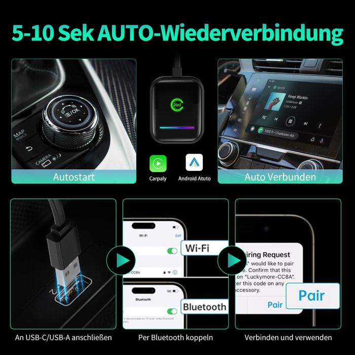 VANBAR 2в1 Безжичен адаптер за кола,Android/IOS,WIFI/Apple Carplay