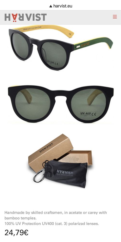 НОВИ Harvist Roundmix Black Green Bamboo слънчеви очила UV400 кат.3