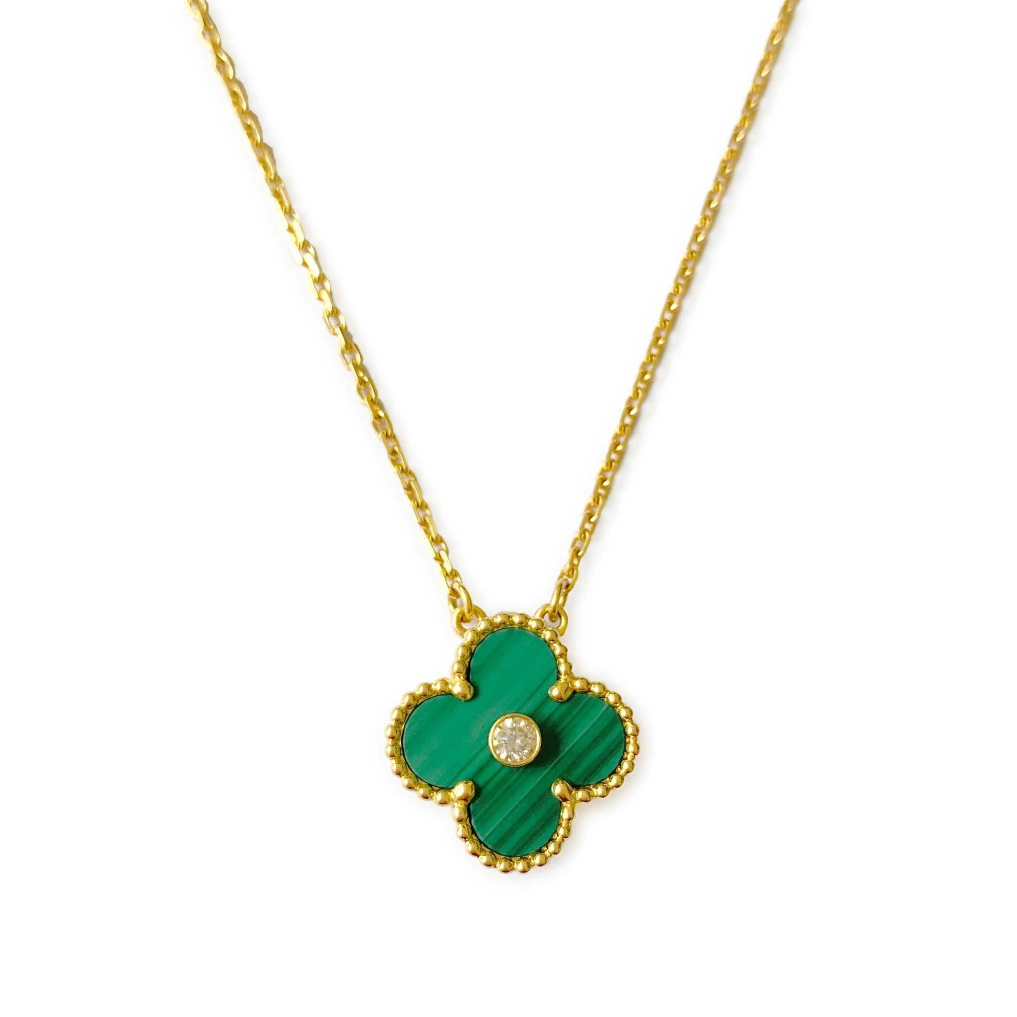 Van Cleef & Arpels VCA Gold Green Alhambra Diamond Clover Дамско Колие