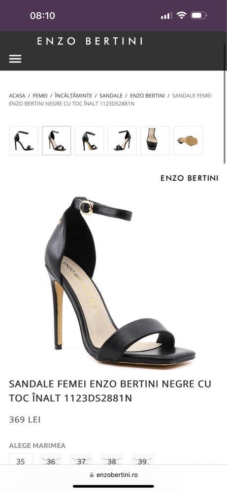 Sandale cu toc piele naturala /38 Enzo Bertini