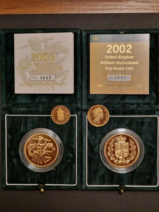 Златна Монета Петорен Британски Суверен 2005 и 2002, 1 и 1/2 суверен
