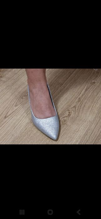 Pantofi cu toc dama argintii