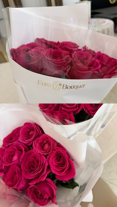 2 букета по 9шт роз в белом оформлении.