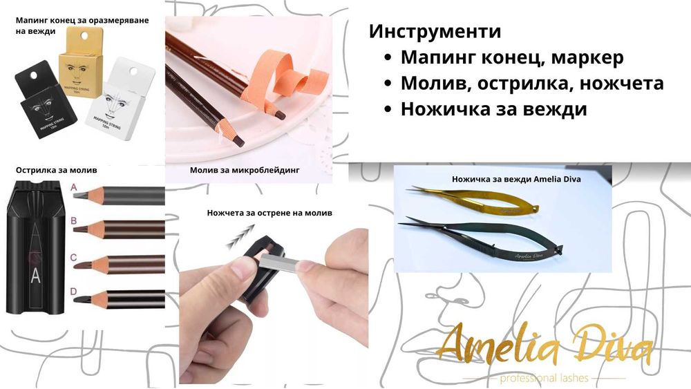 Микроблейдинг Ножчета Игли Пигменти Кожа Писалки Линия Калипер