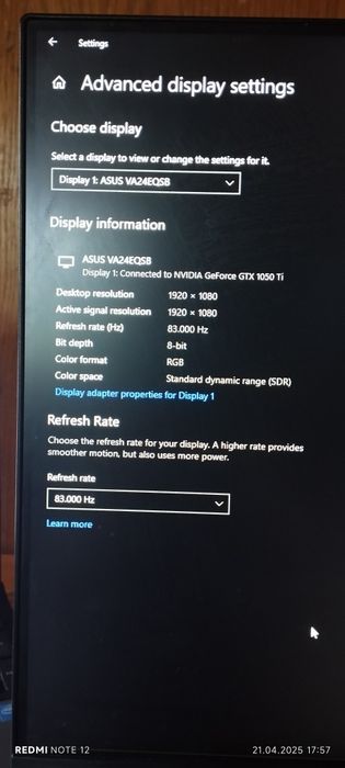 Vând urgent monitor ASUS VA24EQSB fisurat de 75 Hz suportă până la 83