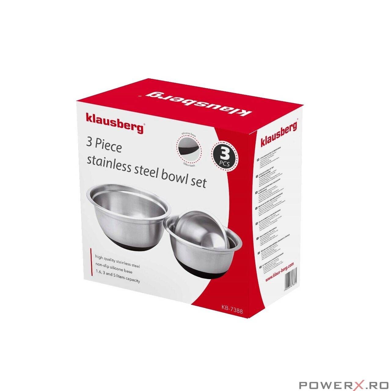 Boluri, inox, set de 3 piese 1,6 l, 3 l si 5 l, gri, Klausberg