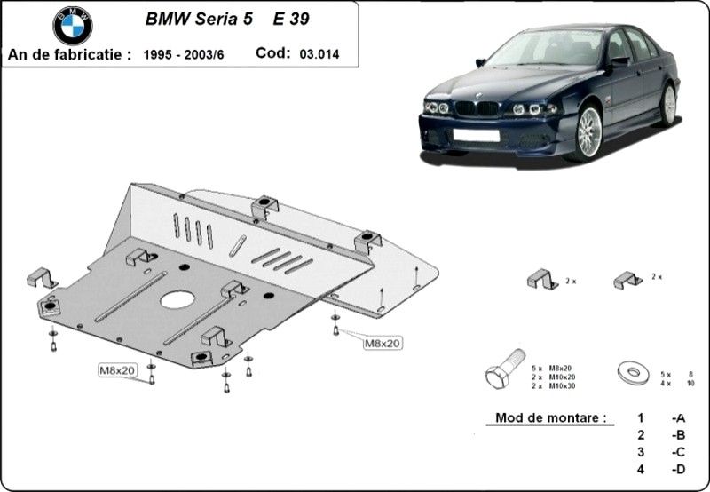 Scut motor metalic pentru BMW Seria 5 1995-2010 - otel 2mm