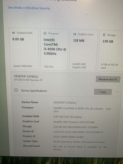 Unitate PC HP I5 gen 8 8GB Ddr4 Ssd Nvme 256 gb