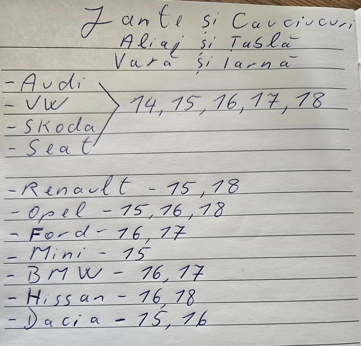 Jante Cauciucuri Audi VW Renault Dacia Ford Skoda Nissan  Seat BMW