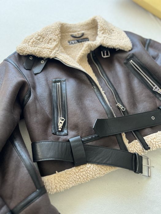 Кафяво кожено яке с овча кожа ZARA