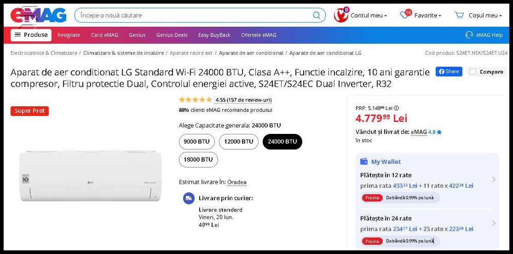 Aparat de aer conditionat LG 24000 BTU