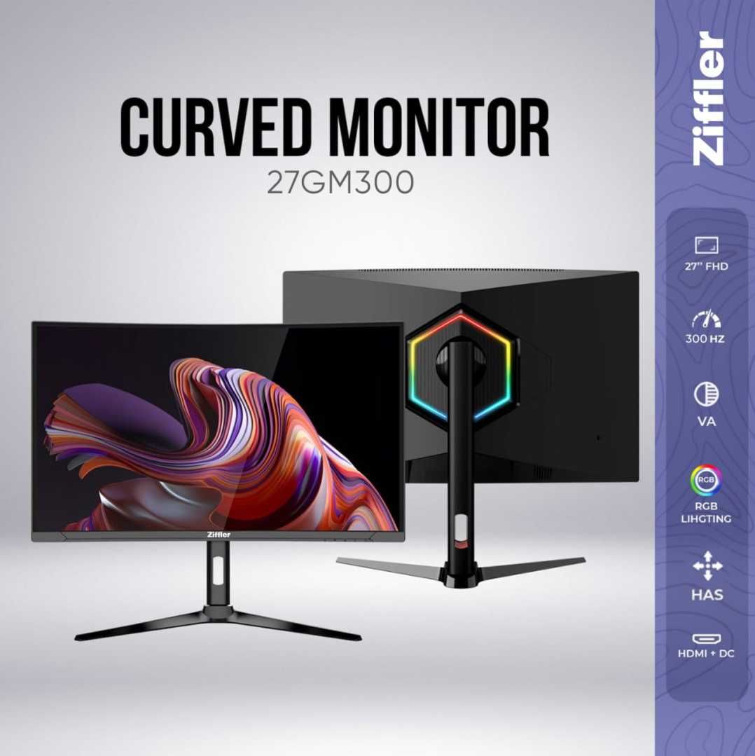 [НОВЫЙ] Монитор ZIFFLER 27GM300/ 27" FHD VA Curved 300Hz RGB+HAS Black