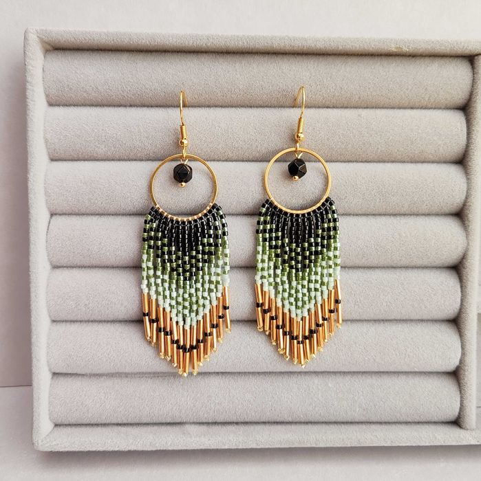 Ръчно изработени обеци, Японски мъниста, Неръждаема стомана, Елегантни