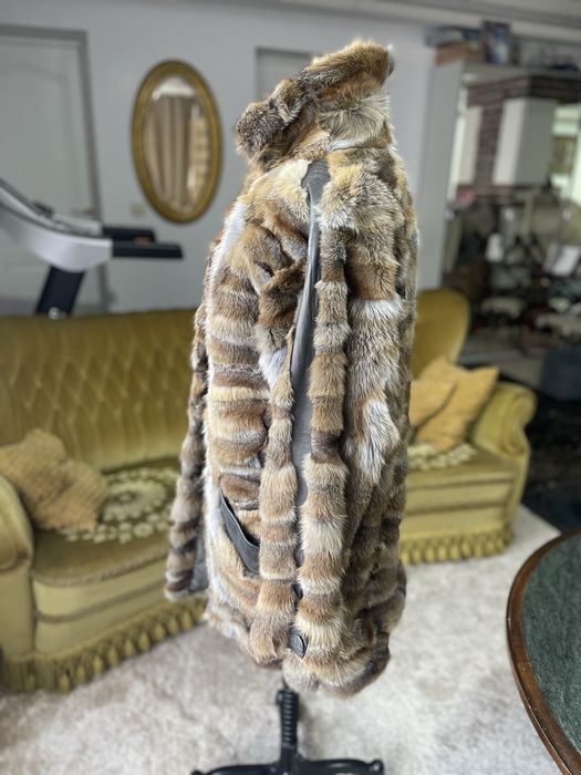 Blana naturala de vulpe cu insertii de piele naturala fina