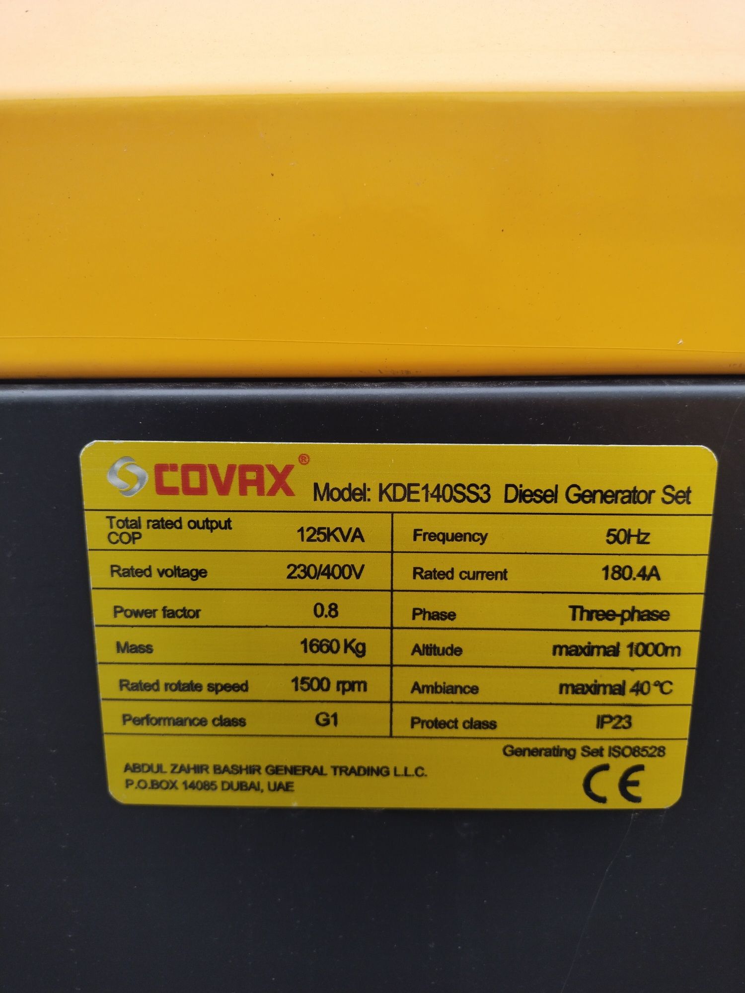 Covax Generator 125 kVA 100 kvt