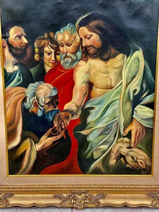 Spectaculos tablou-pictura in ulei pe panza-semnat-Isus-Franta