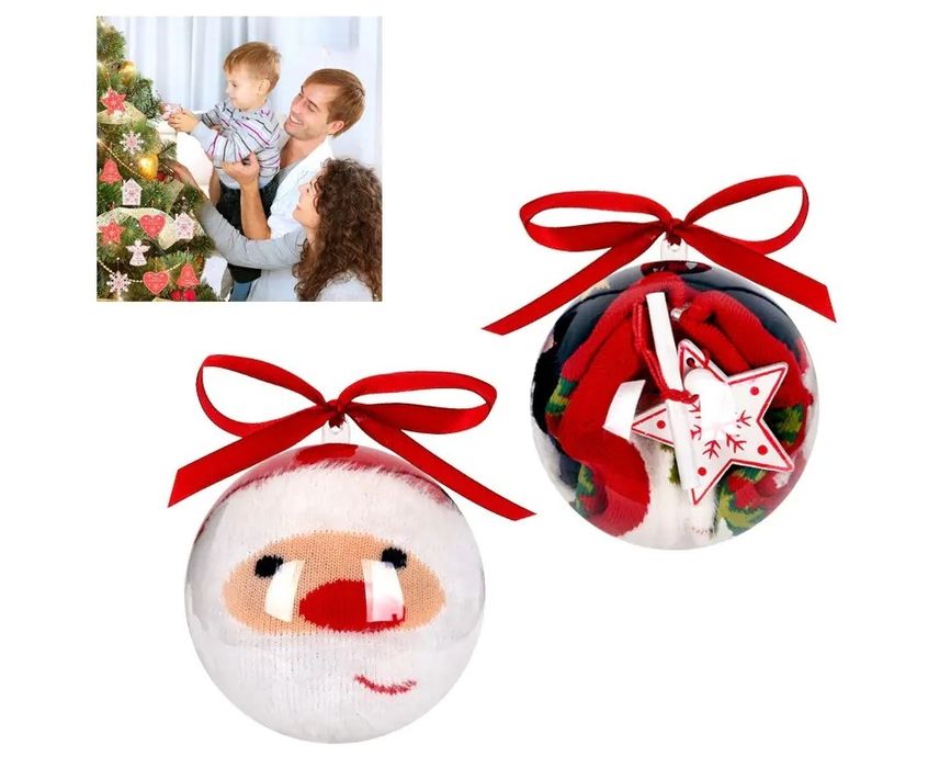 Коледна топка с чорапчета, дървена фигурка + късмет