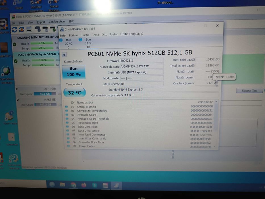 Ssd nvme Samsung/Hynix 512gb  impecabile -testate 100% ok.