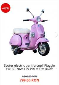 Scuter electric pentru copii Piaggio PX150 70W 12V Premium ROZ