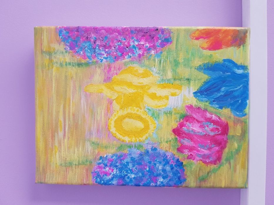 Авторска картина Пролетни цветя, акрил, 24/18 см