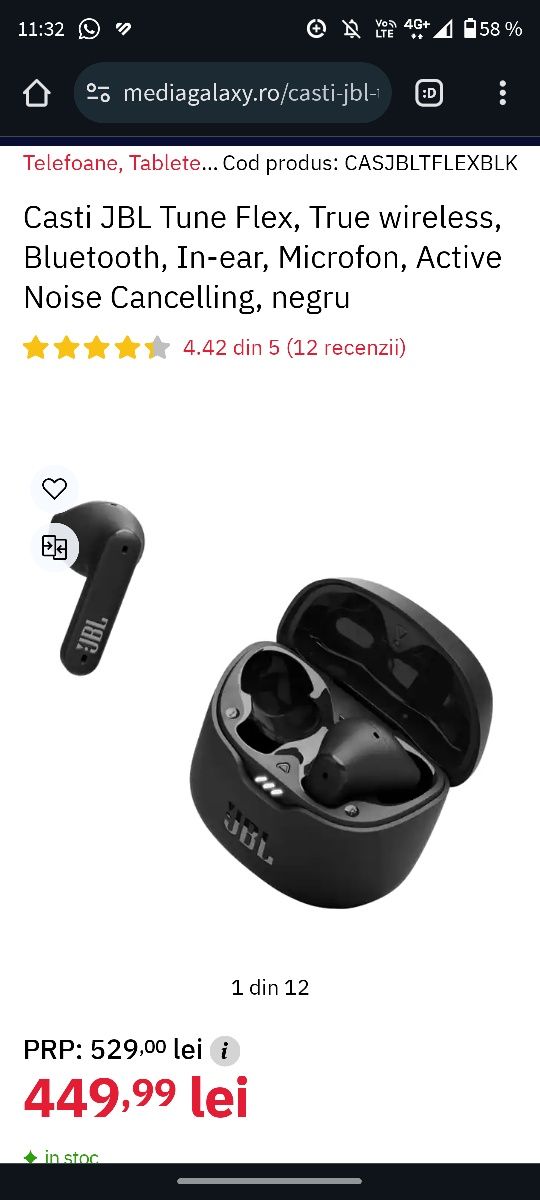 Căști wireless earbuds JBL Tune Flex