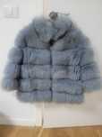 Blana naturala scurta dama M, noua, gri/bleu, L 60cm