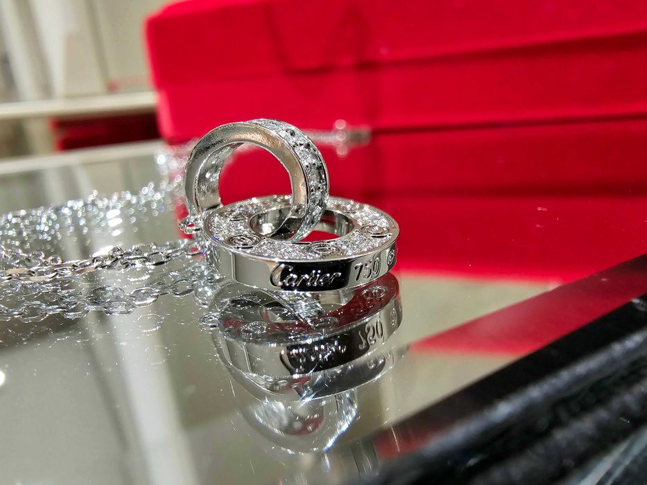 CARTIER Love White Gold Paved Diamonds Chain Дамскo Колие