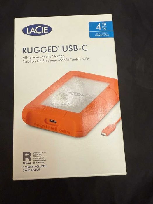 Lacie Rugged USC-C 4TB HDD extern, Mac/iOs/iPad/Windows/Android