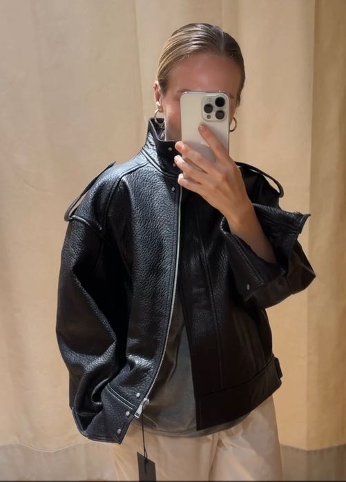 Кожено яке Zara вью стил Saint Laurent