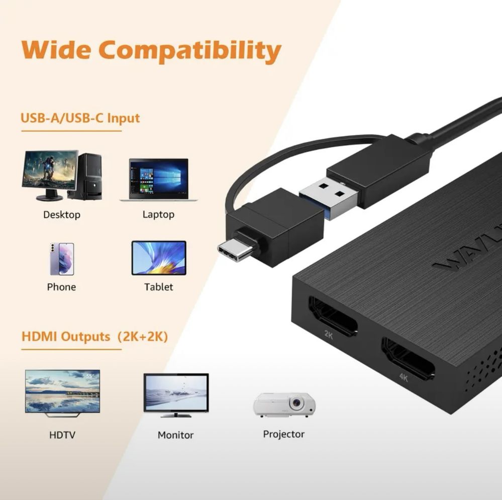 HDMI адаптер Wavlink для подключения двух мониторов.