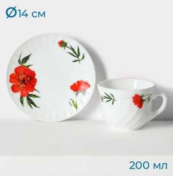 Сервиз за кафе и чай с 6 керамични чаши с чинийки  "Кадифена роза"