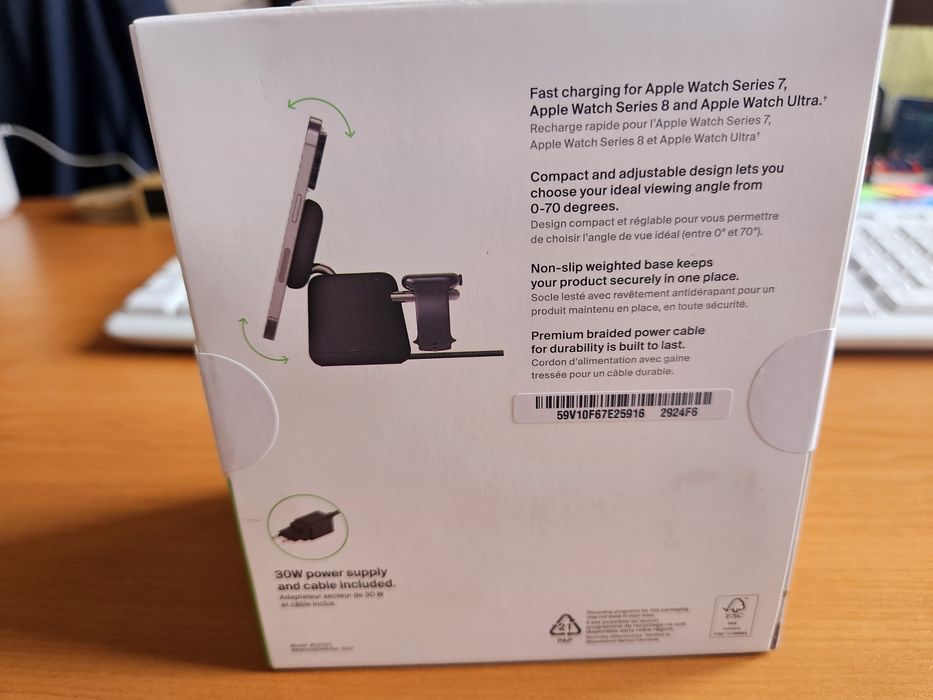 Ново! Belkin 2-in-1 WirelessChargingDock с MagSafe 15W — неразпечатано