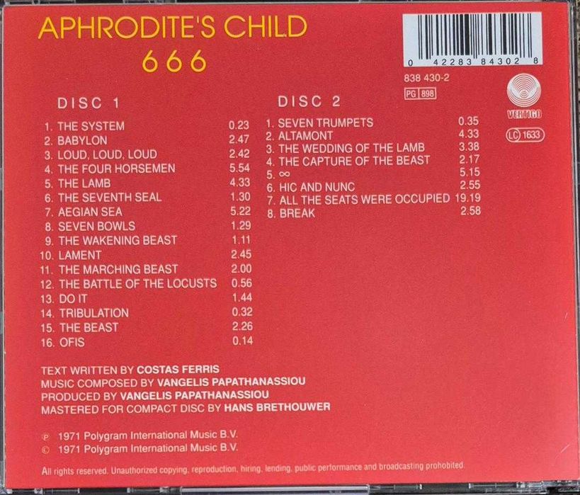cd aphrodite's child 666 2cd