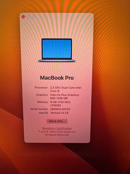 Macbook Pro a1708 2017 i5 256 GB