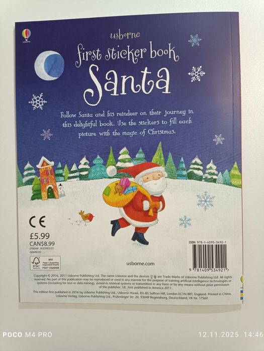 Carte cu autocolante Usborne First Sticker Book Santa nouă
