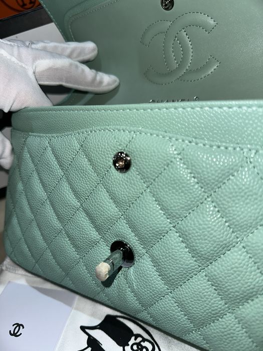 Geanta dama chanel 26cm verde menta cu accesorii argintii cadou c:83