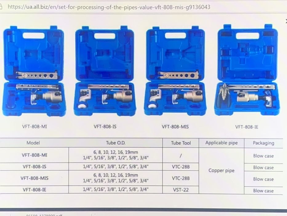 Trusa bercluit "bercuit" Value VFT 808 L MI teava cupru inch si metric