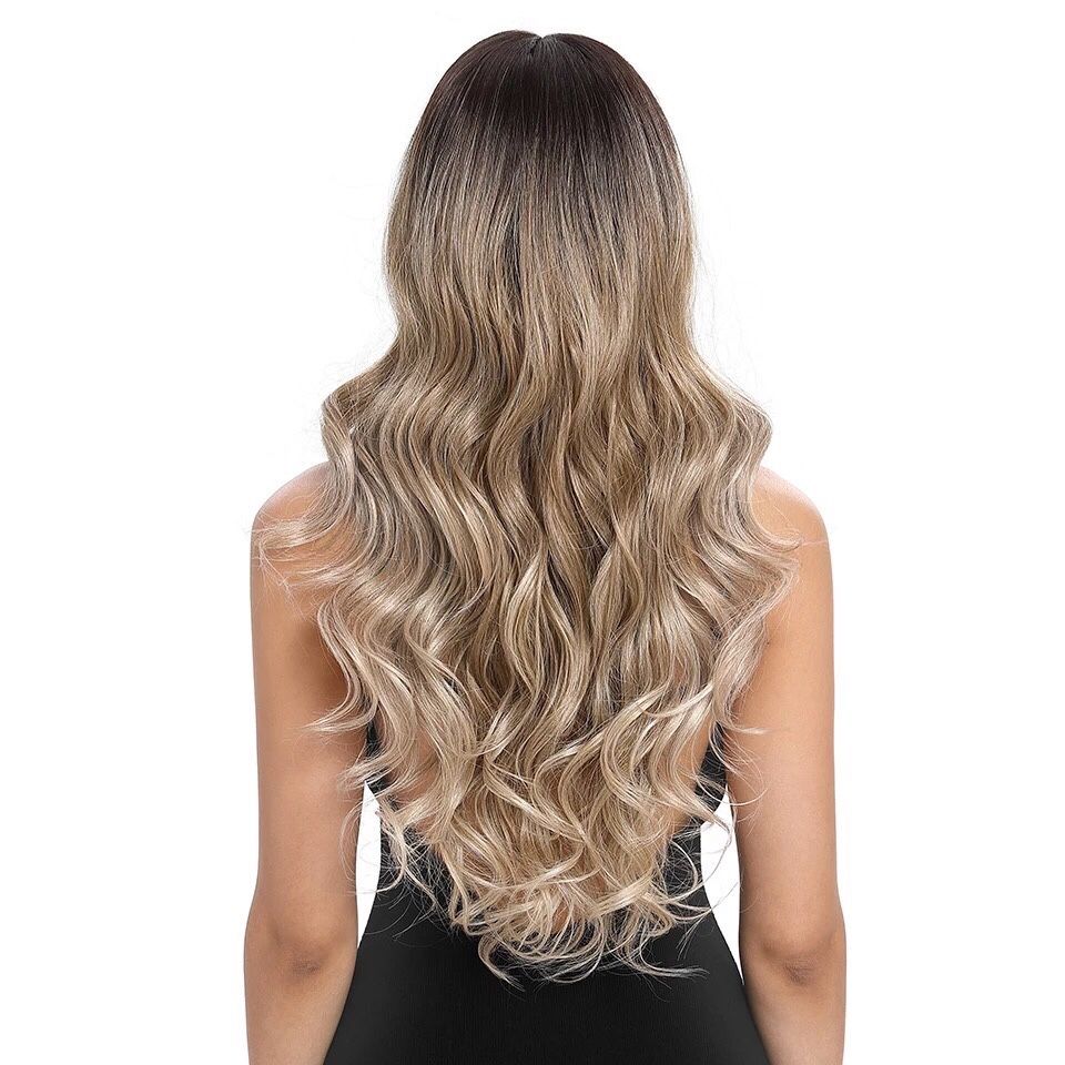 Peruca F19 Front Lace blonda ombre gri blond platinat creata ondulata