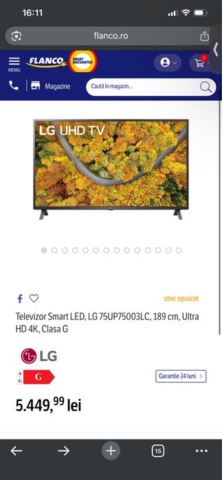 TV LG 189 cm 4k UHD