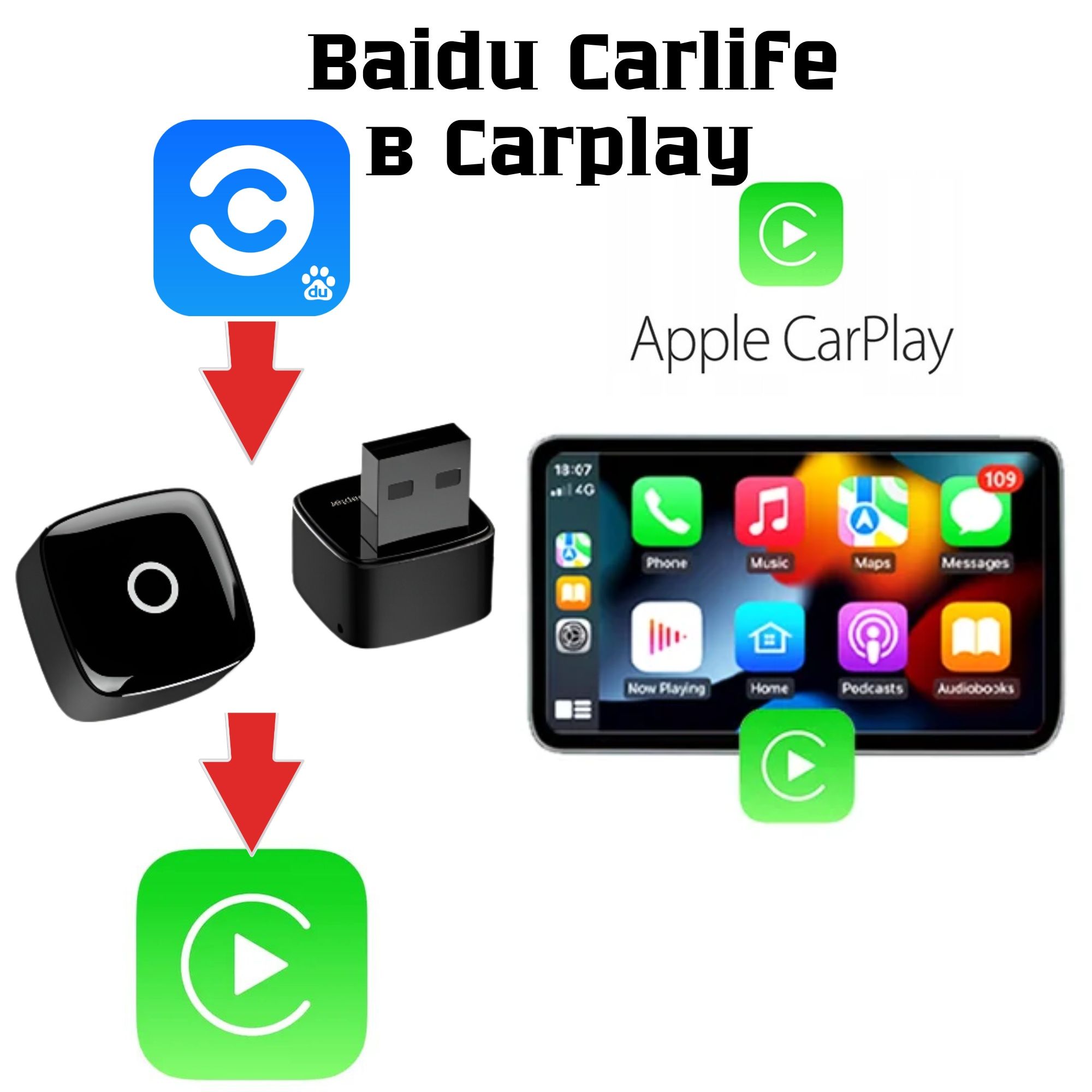 Адаптер Baidu Carlife Carplay Android auto