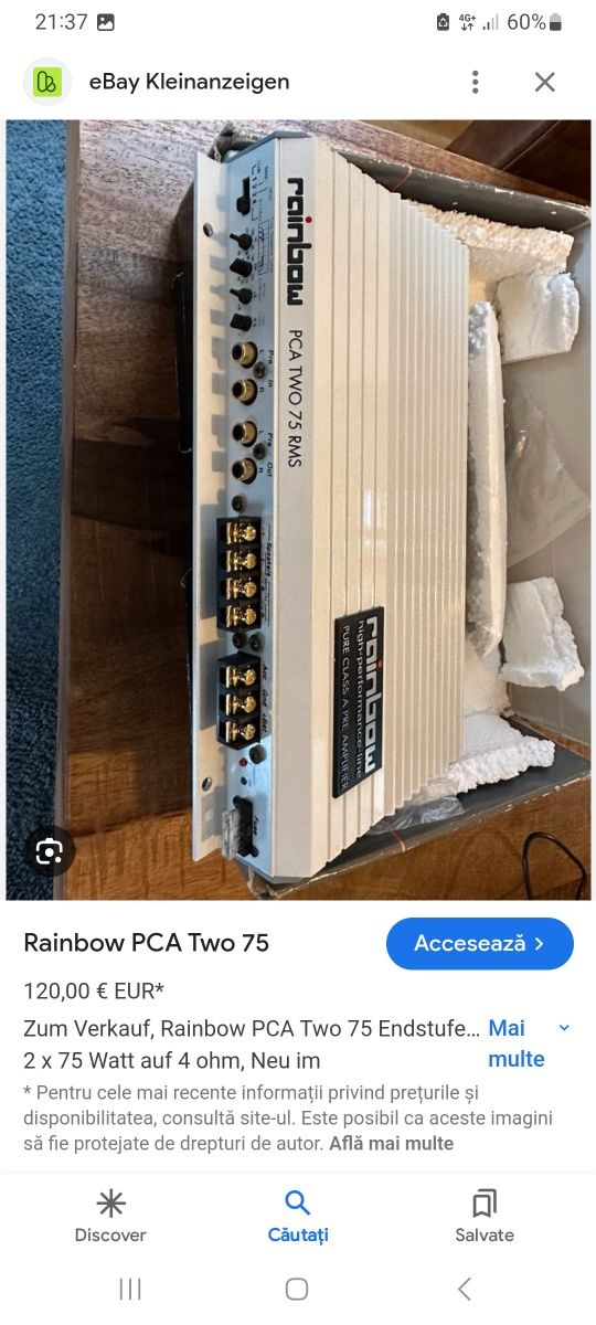 amplificator auto high-end,sq,Rainbow pca two 75 rms
