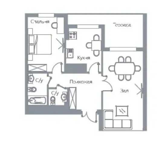 2-х комнатная в ЖК «Infinity» коробка 65м2 (вид внутрь двора) ID: 3301