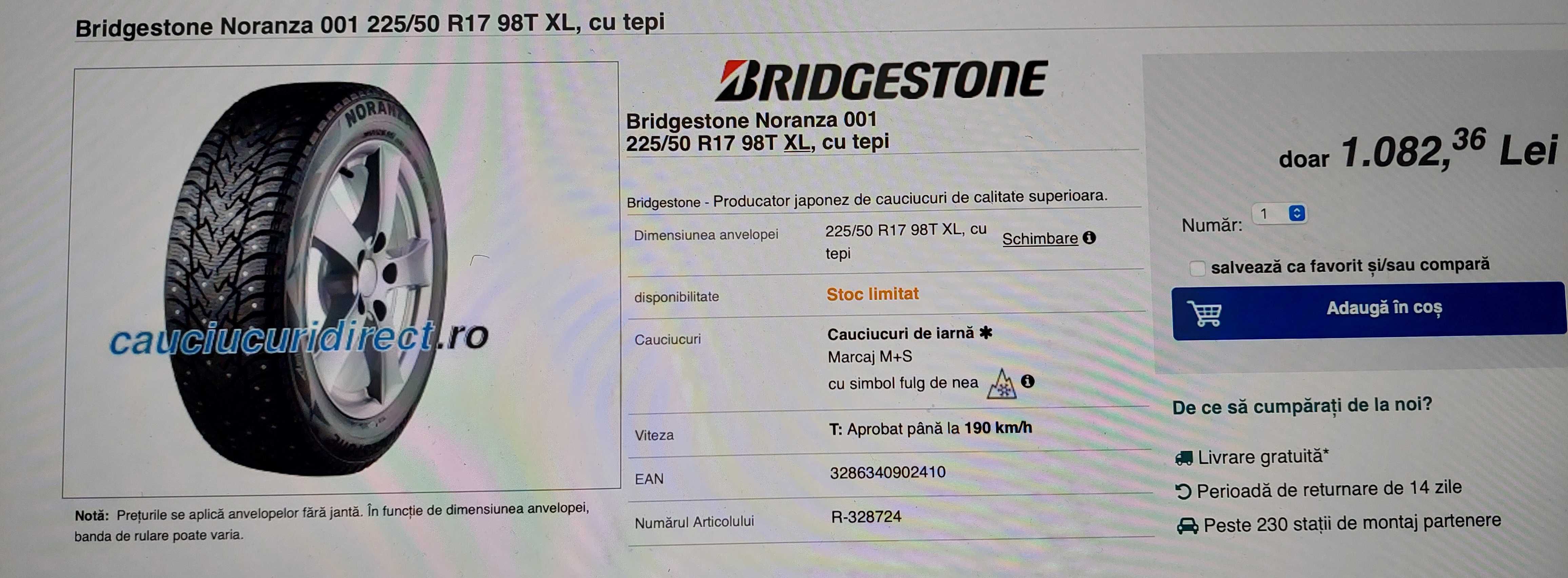 Cauciucuri iarna Bridgestone Noranza 001 225/50 R17 98T XL