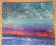 Tablou acrilic pe pânză – „Cer, lac și flori” (50x40 cm)