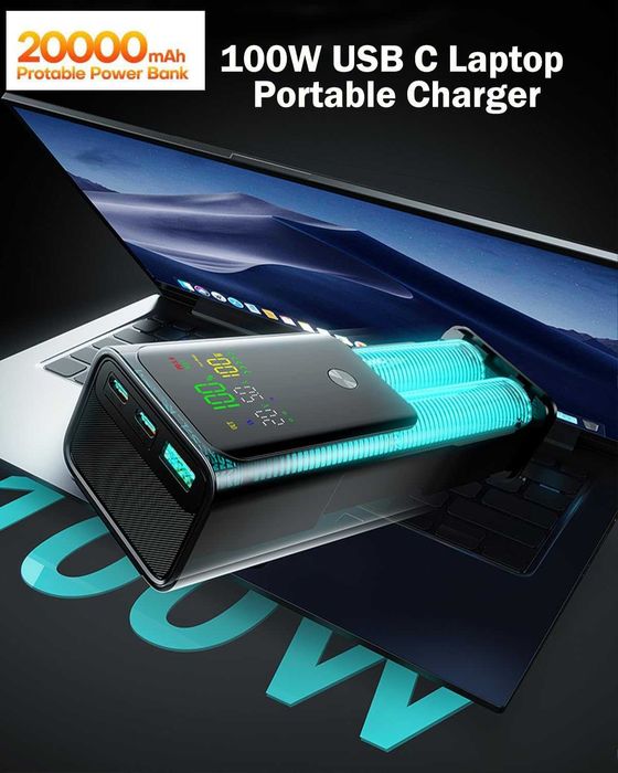 Power Bank 100W 20000mAh с дисплей – бързо зареждане, 3 порта, нов