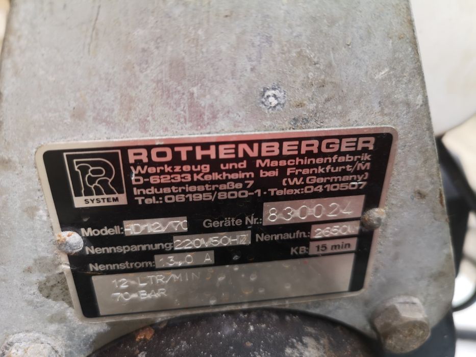 Rothenberger Машина за отпушване на канали Бутална Помпа 3kw 220V