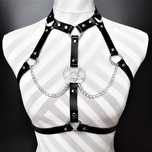 Кожено секси харнес бюстие с чоукър,верижки и пентаграма BDSM
