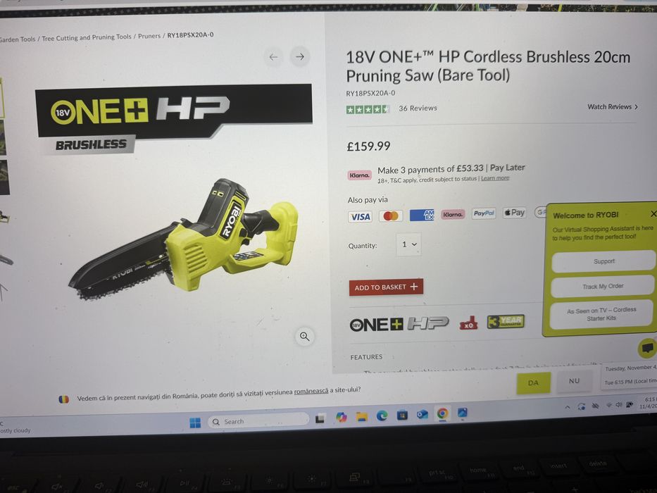 Fierăstrău de grădină fără fir ONE+™ HP de 18 V, fără perii, de 20 cm