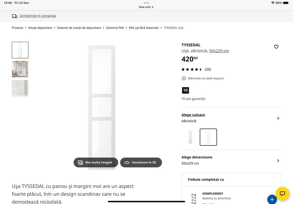 Usi IKEA TYSSEDAL 50x229cm