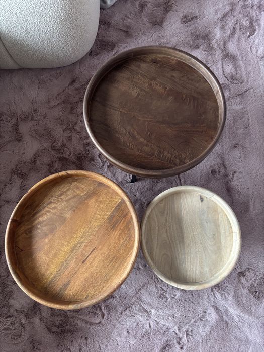 Кръгли масички за кафе, 3 бр, мангово дърво масив
